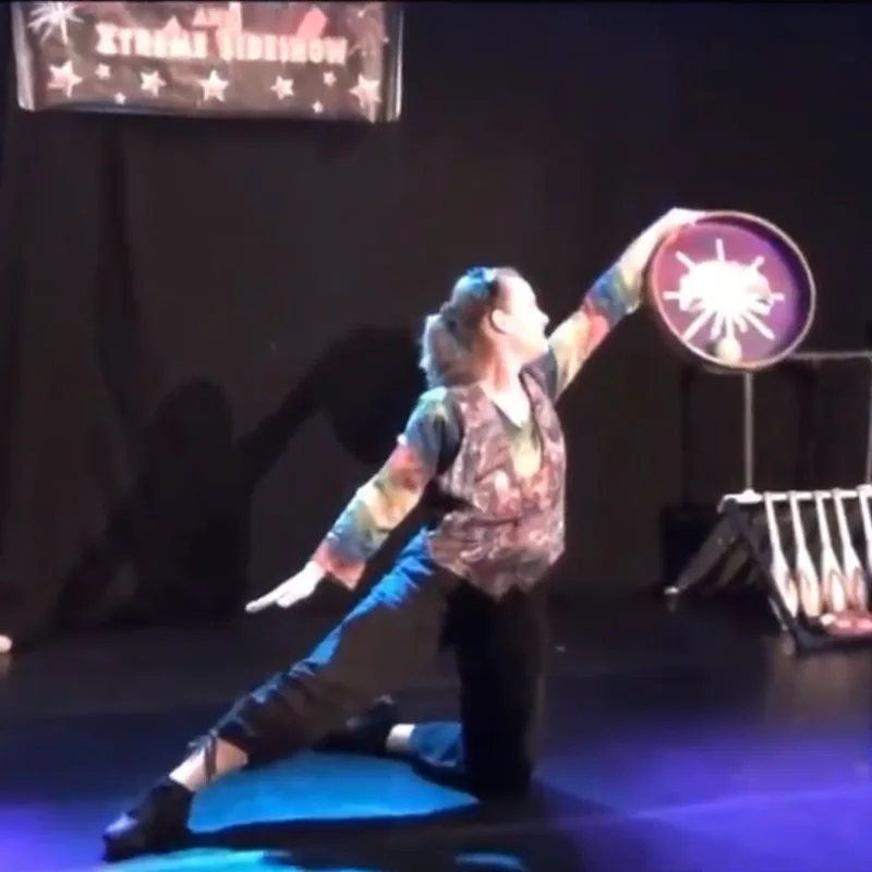 Cindy Marvell on stage with Freedom Family Circus at the Edinburgh Festival Fringe